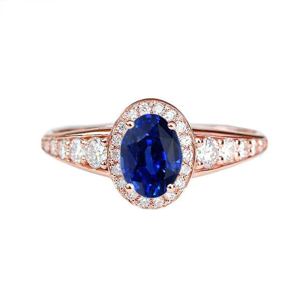 Halo Diamond Sapphire Anniversary Ring Oval Cut Sri Lankan 3.50 Carats