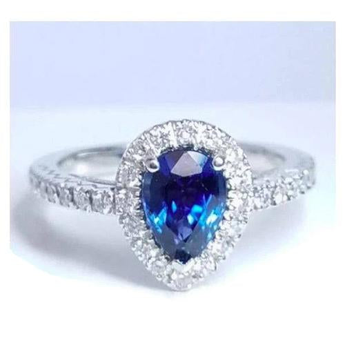 Halo Diamond Sri Lanka Blue Sapphire Ring 2.75 Carats