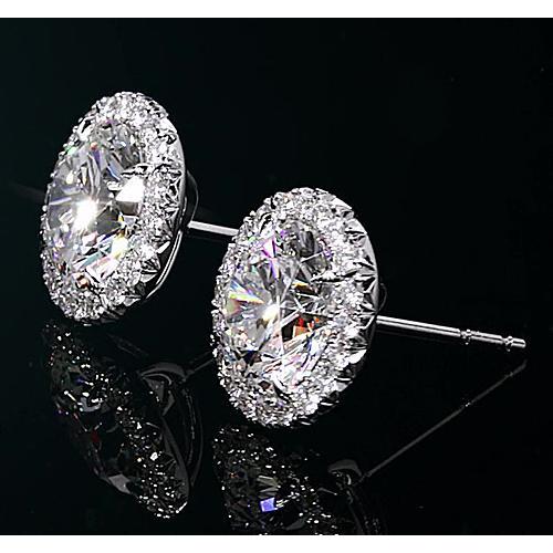 Halo Diamond Studs 2 Carats White Gold