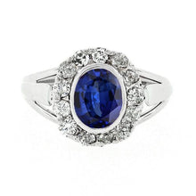 Halo Diamond Wedding Ring Oval Ceylon Sapphire Bezel Set 4.50 Carats