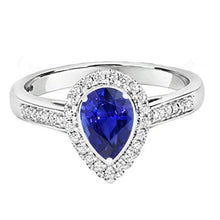 Halo Diamond Wedding Ring Pear Cut Ceylon Sapphire Center 3.50 Carats