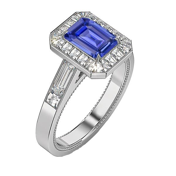 Halo Emerald Blue Sapphire Engagement Ring 3.50 Carats Jewelry