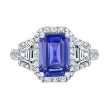 Halo Emerald Blue Sapphire Ring 4.50 Carats Trapezoid & Round Diamonds