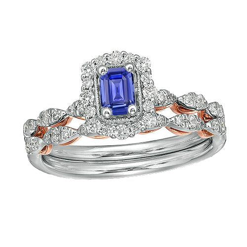 Halo Emerald Blue Sapphire Ring Set With Gold Diamond Band 2.50 Carats