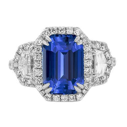 Halo Emerald Ceylon Sapphire Anniversary Diamond Ring 5 Carats