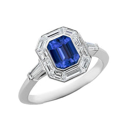 Halo Emerald Ceylon Sapphire Ring 3.50 Carats Natural Earth Mined Diamond Ladies Jewellery