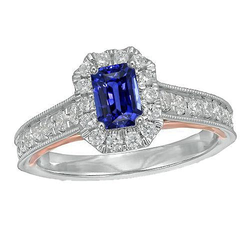 Halo Emerald Ceylon Sapphire Ring & Round Diamond Accents 3.50 Carats