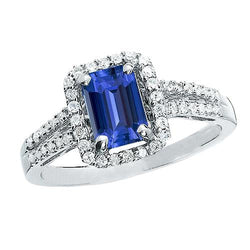 Halo Emerald Cut Ceylon Sapphire Ring Split Shank Natural Earth Mined Diamond 4 Carats