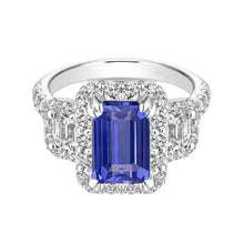 Halo Emerald Diamond & Ceylon Sapphire Ring 3.50 Carats With Accents