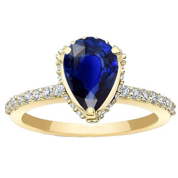 Halo Engagement Ring Deep Blue Sapphire & Pave Set Diamonds 5 Carats