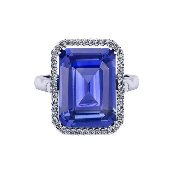 Halo Engagement Ring Emerald Blue Sapphire 4 Carats White Gold