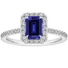 Halo Engagement Ring Emerald Cut Ceylon Sapphire & Diamond 4.25 Carats