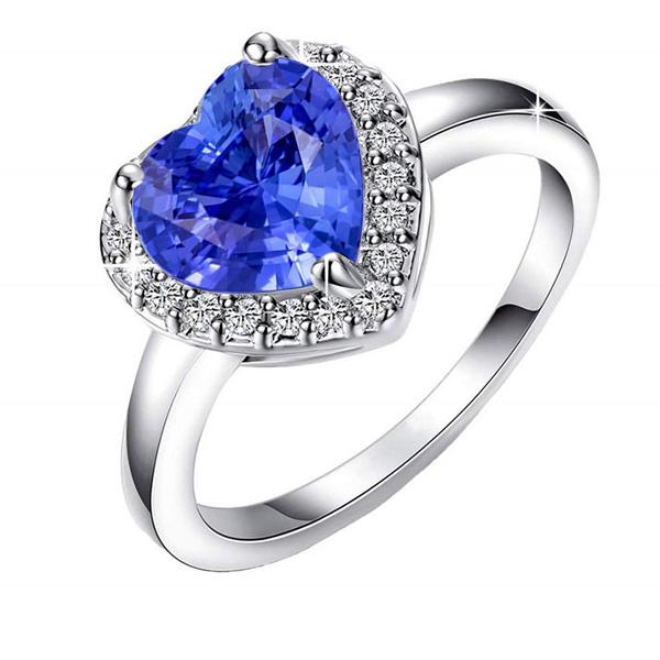 Halo Engagement Ring Heart Sri Lankan Sapphire 4 Carats Gold Diamonds