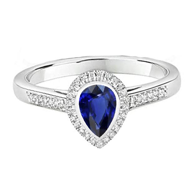 Halo Engagement Ring Pear Blue Sapphire With Accents 2.50 Carats
