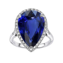 Halo Engagement Ring Pear Ceylon Sapphire & Diamonds 5 Carats
