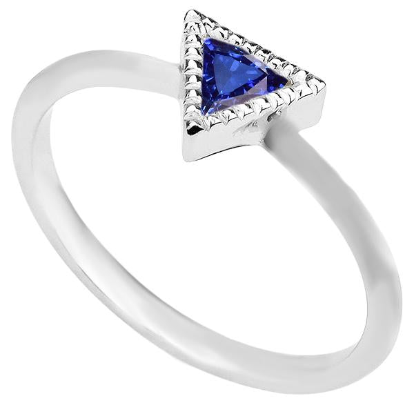 Halo Engagement Ring Trillion Bezel Set Ceylon Sapphire 0.50 Carats