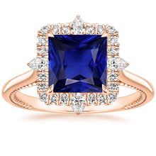 Halo Engagement Ring Vintage Style Blue Sapphire 6.25 Carats Rose Gold