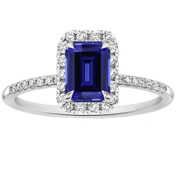 Halo Fancy Natural Earth Mined Diamond Ring Emerald Cut Sri Lankan Sapphire 4.25 Carats