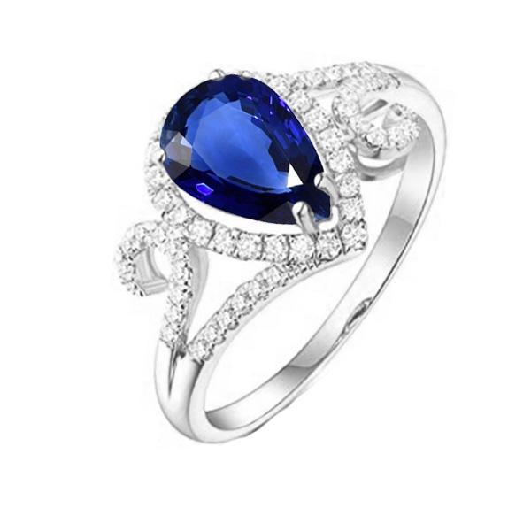 Halo Gemstone Blue Sapphire Ring & Diamonds 3.50 Carats Women Jewelry