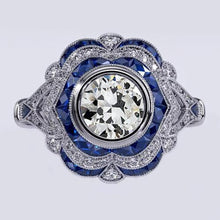 Halo Gemstone Old Miner Bezel Set Diamond Sapphire Ring 3.50 Carats