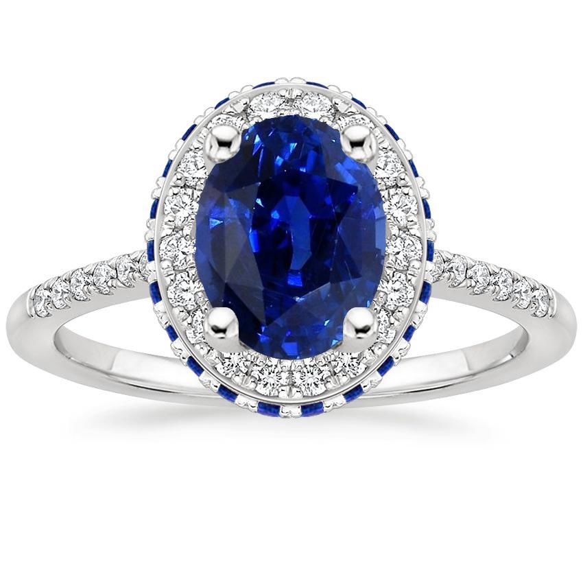 Halo Gemstone Oval Ring Blue Sapphire & Diamond Accents 4.50 Carats