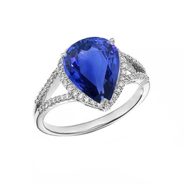 Halo Gemstone Ring Blue Sapphire & Diamonds 3.50 Carats Ladies Jewelry