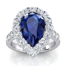 Halo Gemstone Ring Pear Blue Sapphire Gold Womens Jewellery 8 Carats