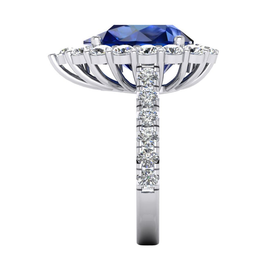 Halo Gemstone Ring Pear Blue Sapphire Gold Womens Jewellery 8 Carats