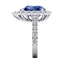 Halo Gemstone Ring Pear Blue Sapphire Gold Womens Jewellery 8 Carats