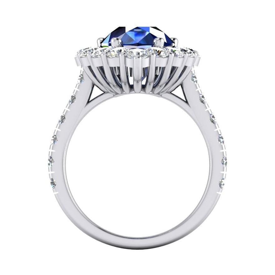 Halo Gemstone Ring Pear Blue Sapphire Gold Womens Jewellery 8 Carats