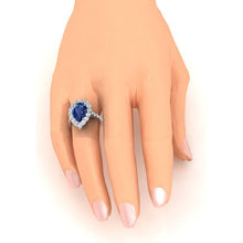 Halo Gemstone Ring Pear Blue Sapphire Gold Womens Jewellery 8 Carats