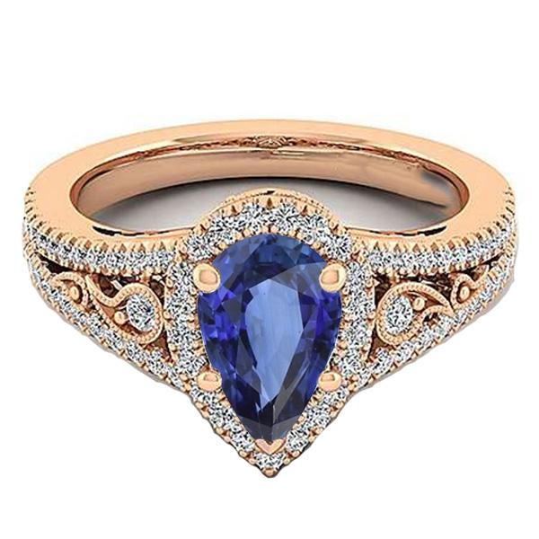 Halo Gemstone Wedding Ring Pear Sri Lankan Sapphire & Diamond 5 Carats