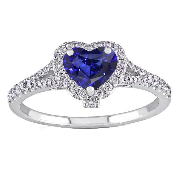 Halo Heart Blue Sapphire Ring Pave Split Shank Diamonds 3.50 Carats