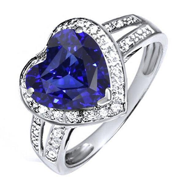 Halo Heart Ceylon Sapphire Ring Split Shank Diamonds 4.50 Carats