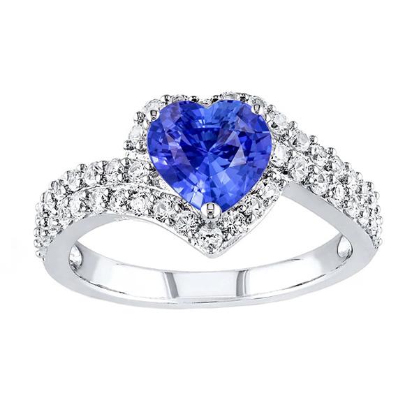 Halo Heart Light Blue Sapphire Ring Double Shank Diamonds 4 Carats