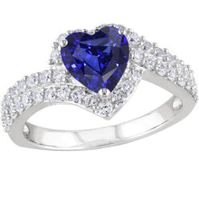 Halo Heart Natural Blue Sapphire Ring 4 Carats Diamonds