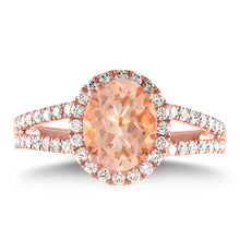 Halo Morganite And Diamonds 21 Ct Ring Rose Gold 14K