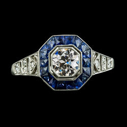 Halo Old Cut Natural Earth Mined Diamond Gemstone Ring Ceylon Sapphires 3 Carats Milgrain