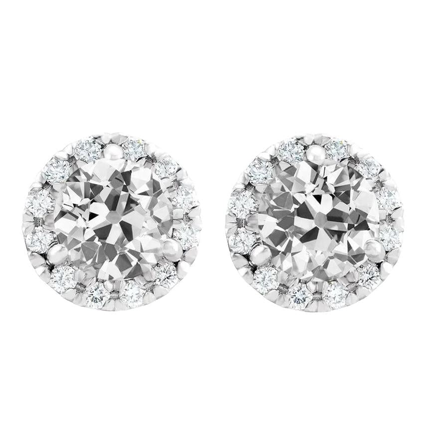 Halo Old Miner Diamond Studs 8 Carats Prong Set White Gold 14K