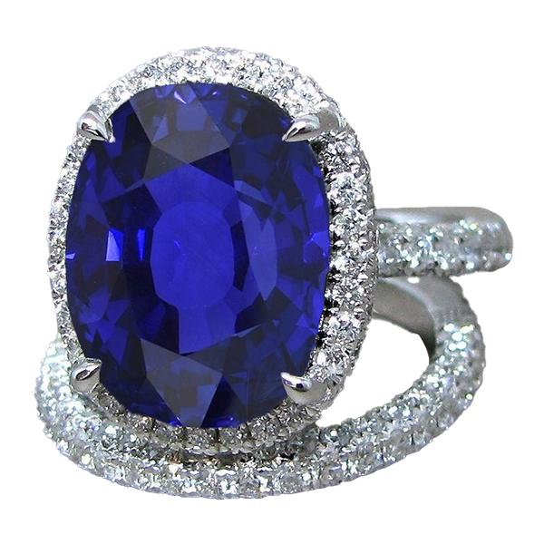 Halo Oval Ceylon Sapphire Wedding Ring Set 7 Carats With Diamond Band
