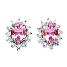 Halo Oval Cut 12 Carats Pink Kunzite & Round Diamond Stud Earrings