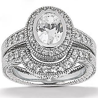 Halo Oval Diamond Engagement Ring Set 1.67 Carats White Gold Jewelry