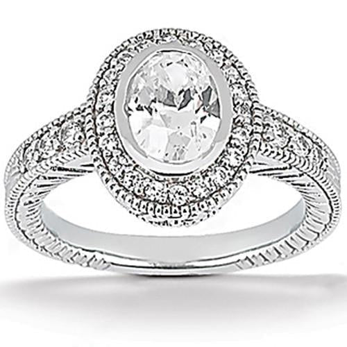 Halo Oval Diamond Engagement Ring Set 1.67 Carats White Gold Jewelry