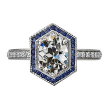 Halo Oval Old Miner Diamond & Round Blue Sapphires Ring 7 Carats