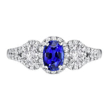 Halo Oval Sapphire Ring 3 Stone Style Split Shank 3.50 Carats