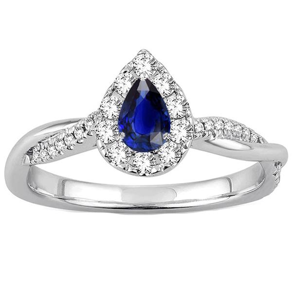 Halo Pear Blue Sapphire Ring Twist Style Round Diamonds 3.50 Carats