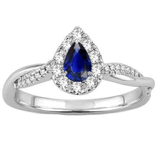 Halo Pear Blue Sapphire Ring Twist Style Round Diamonds 3.50 Carats