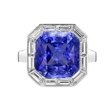 Halo Radiant Blue Sapphire Ring & Baguette Diamonds 3.50 Carats