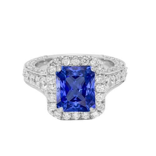 Halo Radiant Ceylon Sapphire Diamond Ring Jewelry 3.50 Carats