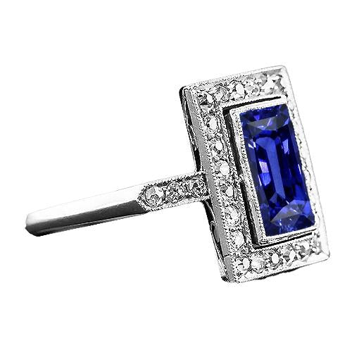 Halo Radiant Ceylon Sapphire Ring Antique Style & Diamonds 4 Carats